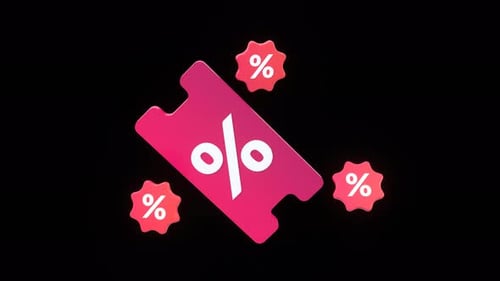 3D Animated Floating Discount Coupon and Percent Icons