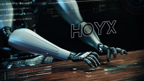 Home Text Animated With Ai Robot Businessman Typing On A Futuristic Keyboard
