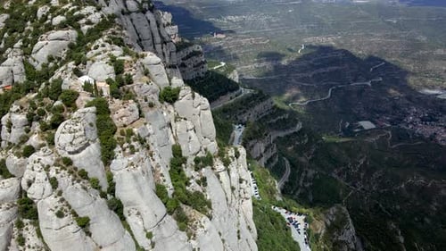 Aerial views of Montserrat mountain range in Catalonia