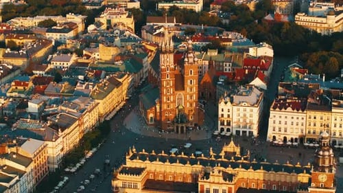 Old Europe Market Square. Kracow, Poland Aerial View.