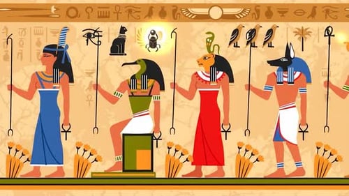 Altägyptische Mythologie Götter und Göttinnen Anubis, Horus & Ra - Hieroglyphen - Historische Kunst