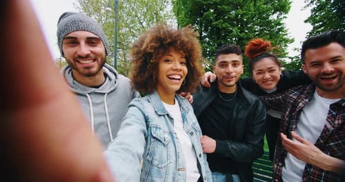Smiling Friends Selfie in Urban Park