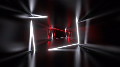 Red And White Fantasy Tunnel Of Neon Sections Background VJ Loop In 4K