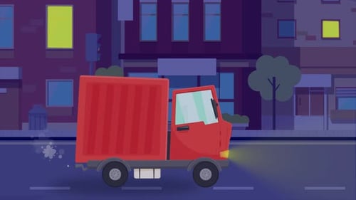 Modern Animated Delivery Truck Driving in Night City