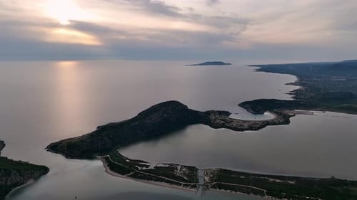 Aerial view of Voidokilia beach in Messinia, Greece
