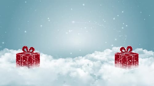 Sparkling Christmas Gift Boxes in Snowy Sky Background