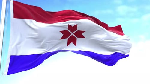 Realistic Flag Waving Animation Against Blue Sky