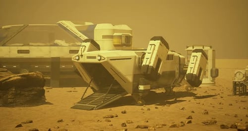 Space Exploration Lander on Barren Planet Landscape