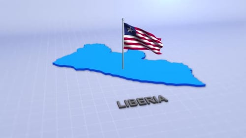 Animated 3D Map of Liberia with Waving National Flag