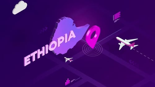 Isometric Ethiopia Map Travel Animation with Airplanes