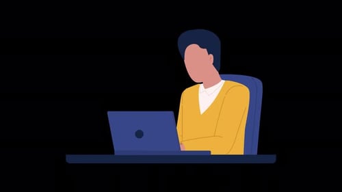 Flat Design Animation of Person Working on Laptop