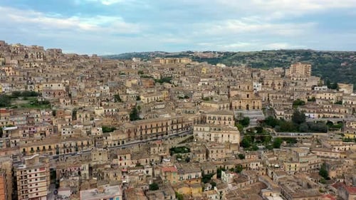 Aerial view of Modica, Sicily, Italy. Modica (Ragusa Province), view of the baroque town. Sicily, It