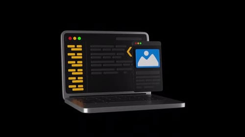 Modern 3D Laptop Displaying Code and Image Icon