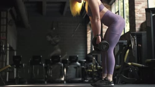 Gorgeous Female Professional Bodybuilder Doing Workout Exercises in Gym