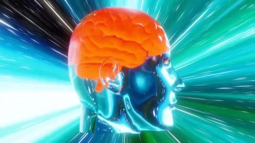 Futuristic Brain Concept with Light Speed Tunnel