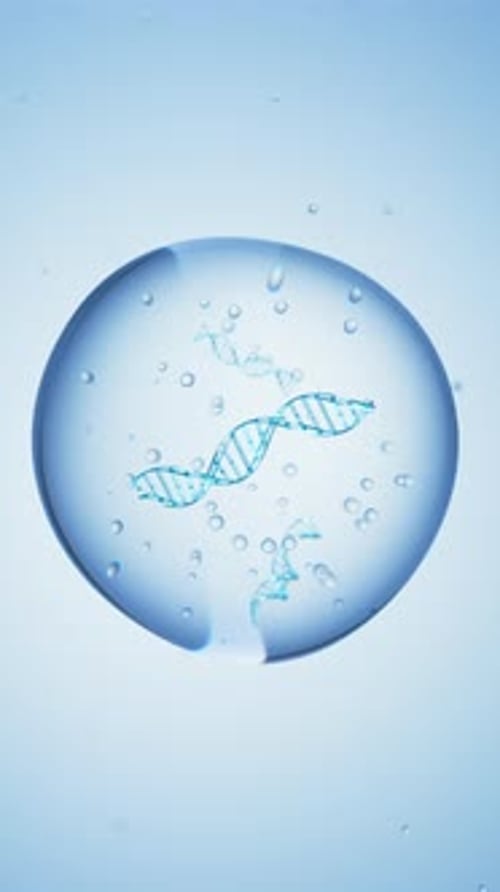 DNA Double Helix Strand Rotates in a Cell on Blue Background Loop Animation Science and