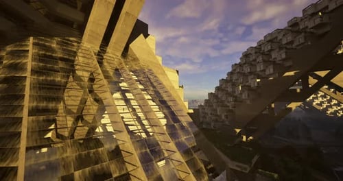 Explorando la arquitectura moderna con estructuras únicas y luz nocturna
