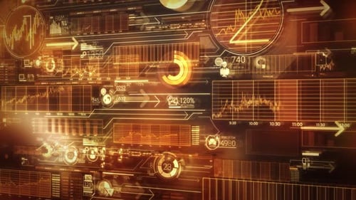 Futuristic Digital Data HUD Interface with Animated Graphs