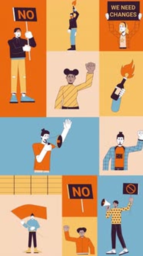 Protest and social movements bento grid vertical animation