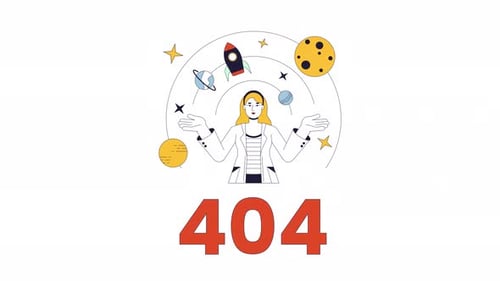 Animated 404 Error Page with Woman and Orbiting Space Elements