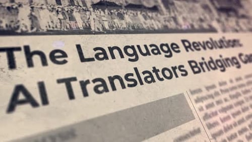 Retro Newspaper Headline Reveal with AI Language Theme
