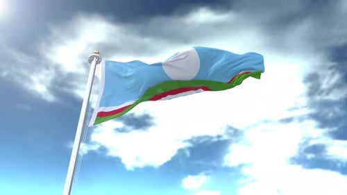 Realistic Waving Flag Animation in Cloudy Blue Sky