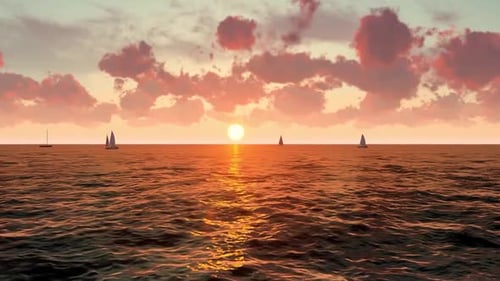 Segelschiffe in einer Abendszene auf dem Meer
