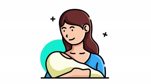Animated Mother Holding Baby Flat Design Illustration