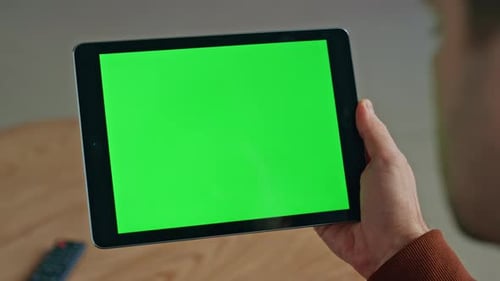 Worker Swiping Chromakey Computer Cabinet Closeup User Scrolling Green Screen
