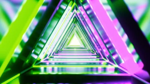Futuristic sci-fi neon ultraviolet triangles tunnel, loopable animation
