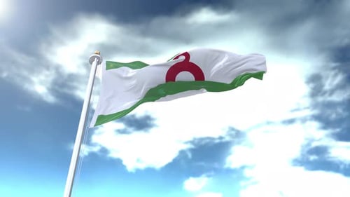 Custom Flag Waving on Pole Against Dynamic Cloudy Sky