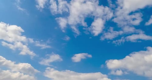 Light soft white clouds in the atmosphere. Quick cloudscape formation from low angle view. Timelapse