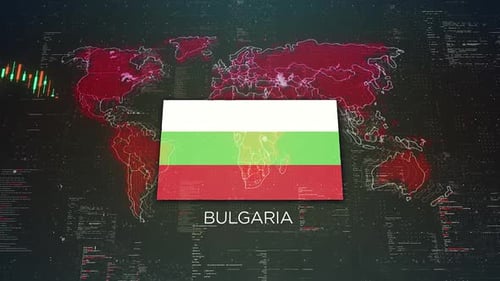 Bulgaria Flag Reveal on Global Business Tech Background
