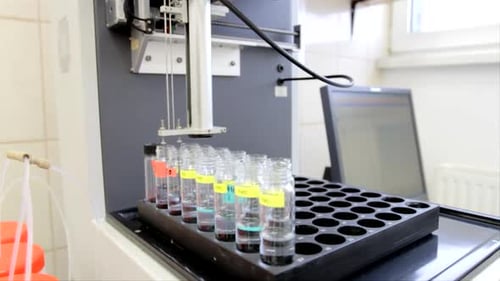 Test Tubes Sit On Medical Testing Machine