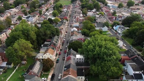 Aerial View of a Suburban Neighborhood with Lush Trees