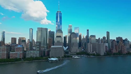 New York City Skyline with Urban Skyscrapers and Yachts New York City Skyline Cityscape of Manhattan