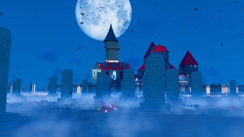 Cross The Horror Halloween Night Cemetery And Church