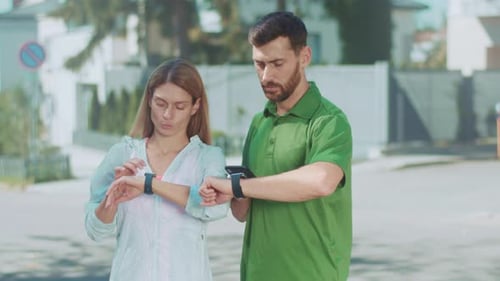 Delivery Help on Sunny Street Bright Daytime Service Scene Featuring Delivery and Device Comparison