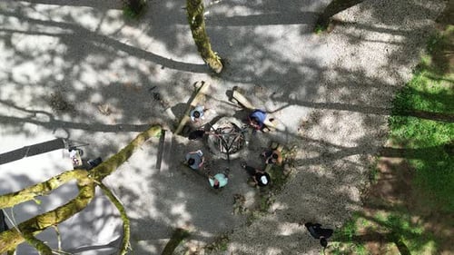 People Gather Around Campfire From Birds Eye View