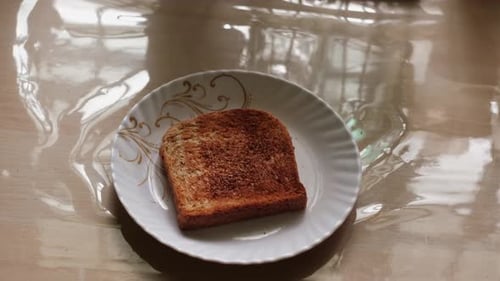 Close-Up of Toasted Wheat Bread with Peanut Butter Spread