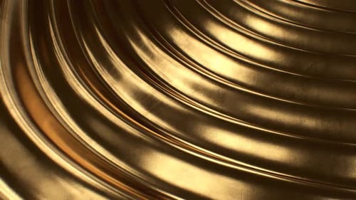 Beautiful Shiny Liquid Abstract Golden Reflective Metal Wave Surface - 4K