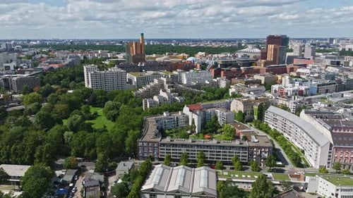 Aerial view of the Mitte district in Berlin, Germany.
