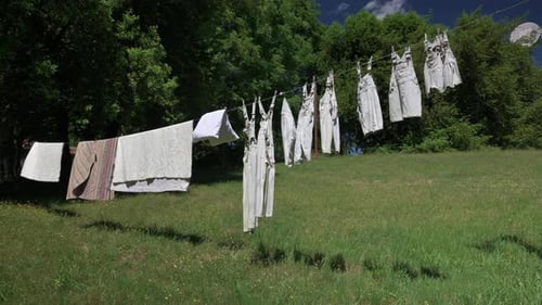 Clean Clothes Drying in Rural Summer Setting