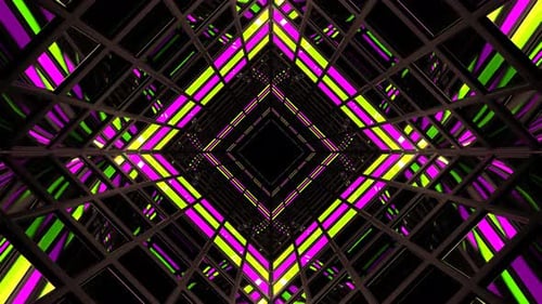 Light Green And Pink Screen Square Light Tunnel Background Vj Loop In 4K