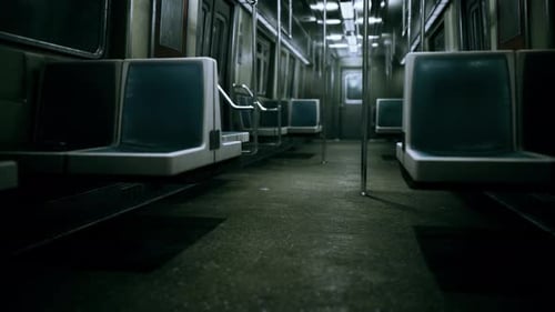 Empty Metal Subway Train in Urban Chicago