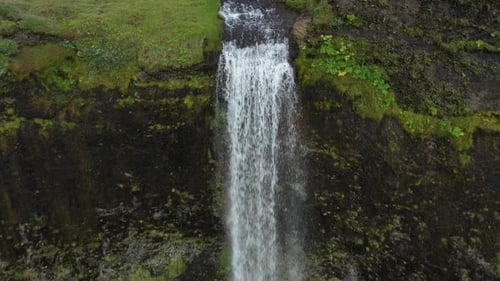 Aerial view over Large waterfall in Iceland