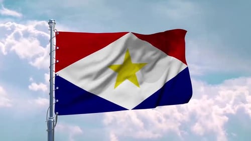 Saba Flag Waving With Clouds New Style