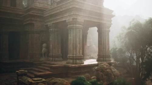 Ancient Cambodian Temple With Central Columns