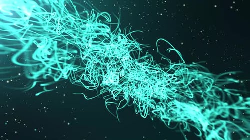 Chaîne cyan avec fond graphique de mouvement ondulatoire de particules scintillantes