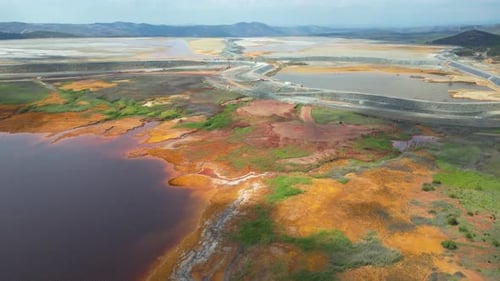 Aerial view of Mining activity. Apocalypse scenery. Earth destruction. Disruption of nature.